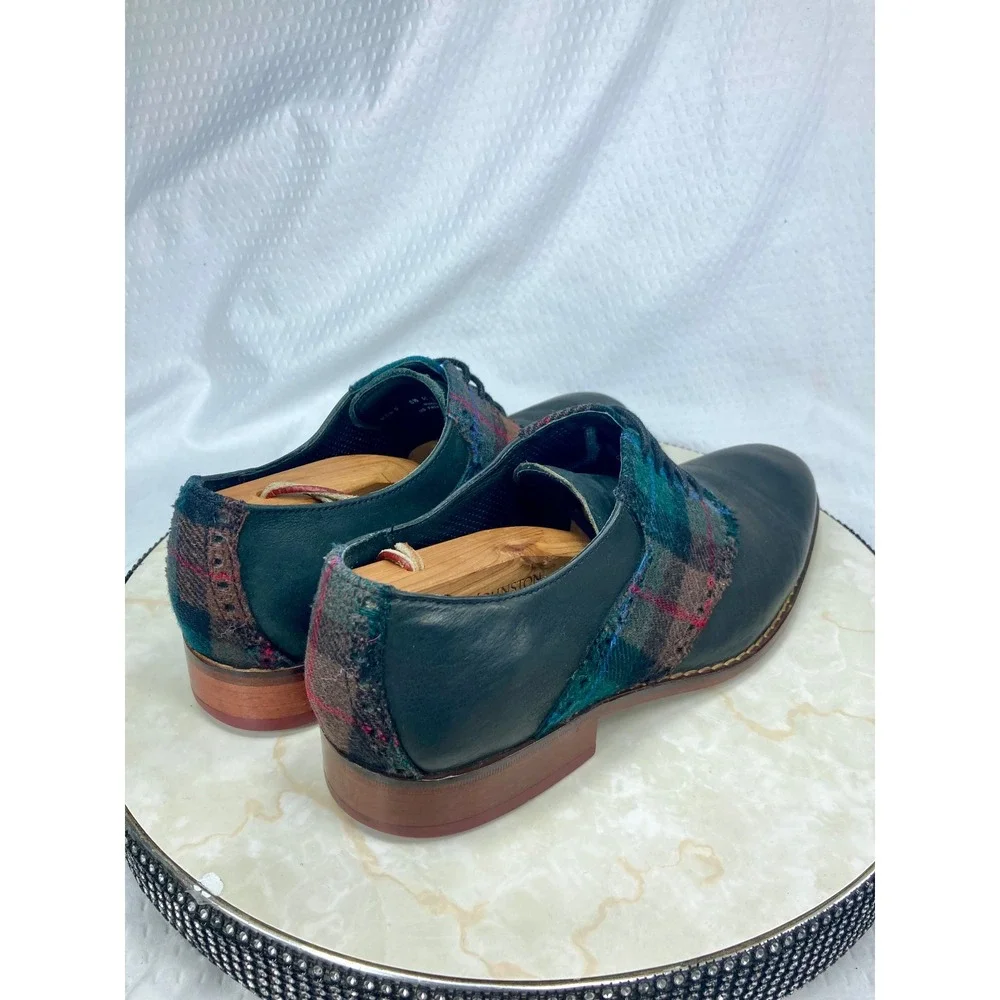 Cole Haan Plaid Wool Leather Oxford Dress Shoes Mens 8.5 Navy Academia Preppy
